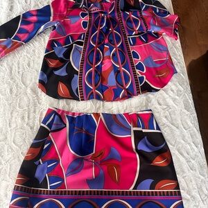 Zara Pink and Blue Mini Pencil Skirt Set